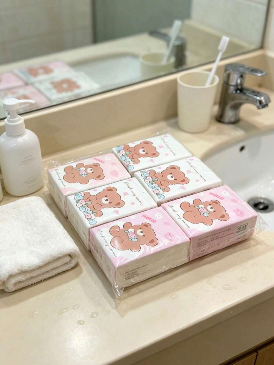Bear-Shaped Mini Napkins, Soft And Fluffy Portable Handkerchief Tissues, Suitable For Travel, School And Kitchen Use