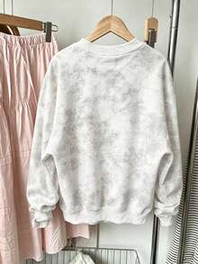 Girls' Washed Crew Neck Sweatshirt, Leopard Head And Red "Mond" Letter Print Loose Pullover - White - View 2