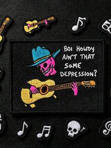 1pc/2pcs/3pcs/5pcs/6pcs/9pcs Punk Skull Cowboy Play Guitar Embroidered Sew/Iron‑On Patch, DIY Clothing Decor Applique Accessory - Multicolor - View 1