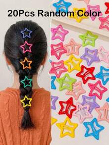 100Pcs Random Multi-Color Metallic Star Snap Hair Clip - Women Y2K Non-Slip Barrette For Party & Daily Streetwear Fashion Outfits - Multicolor - View 12