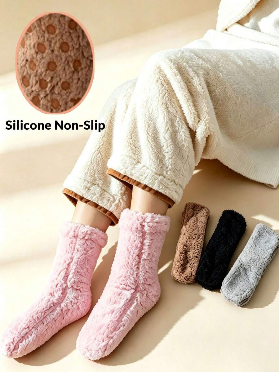 1/2 Pairs Unisex Extra Thick Coral Fleece Warm Winter Sleeping Socks - Thick Warm, Comfortable Indoor/Outdoor Home Slippers, Machine Washable, Perfect For Cold Floors And Bed Use - Multicolor - View 1