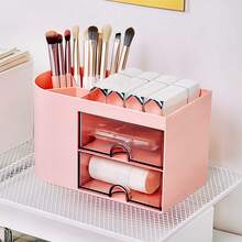 1pc Cosmetic Storage Box, Desk Organizer With 2 Drawers, Desktop Pen And Card Holder, Suitable For Desk, Office Supplies, Office, Home, School - Multicolor - View 2