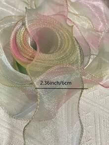 1 Roll 3/10 Yards Gradient Sheer Organza Ribbon With Gold Wired Edge, Perfect For Gift Wrapping, Flower Bouquets, Party Decor, Wedding Supplies & DIY, Christmas Gift Ribbon, Wrapping For Presents,Christmas Tree Decerations,Halloween Home Dec - Multicolor - View 10