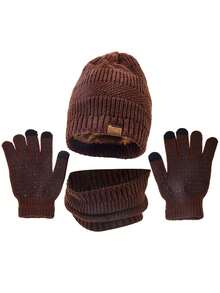 3PCS Autumn/Winter Knitted Hat, Scarf And Touchscreen Gloves Set, Unisex, Cold-Proof Ear-Covering Woolen Hat Set, Suitable For Daily Wear - Multicolor - View 13