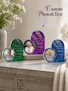 1pc Custom Heart‑Shaped Acrylic Photo Memorial Plaque, Personalized Photo And Text Remembrance Keepsake, Butterfly Floral Bereavement Sympathy Desktop Condolence Gift For Loss Of Loved One - Multicolor - View 2