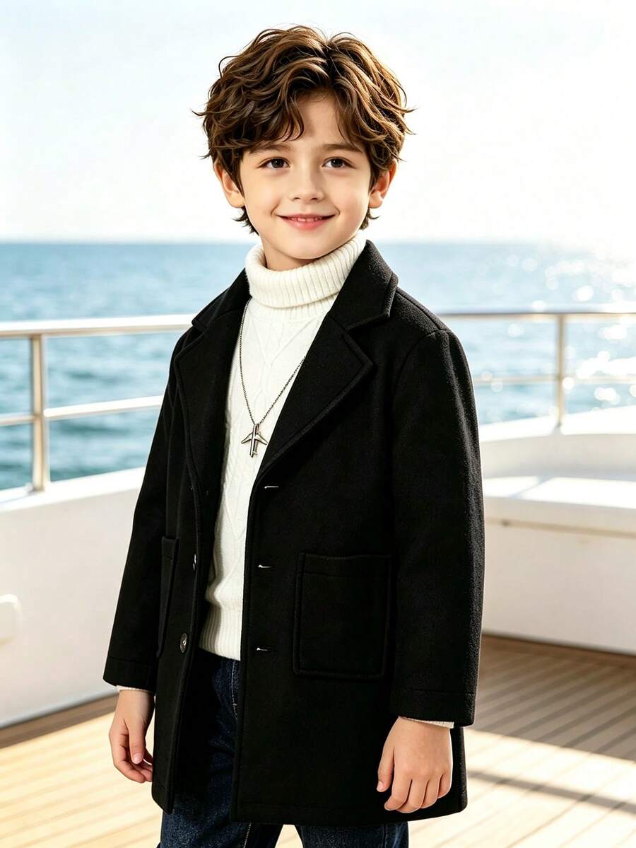Autumn/Winter Boys' Overcoat, Casual Minimalist Comfortable Style, Suitable For Daily Wear, Outdoor Activities, School