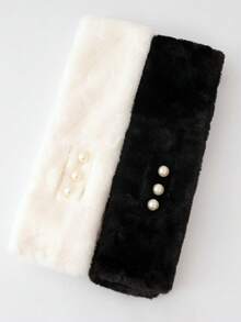 1pc Autumn/Winter Hot-Selling Faux Rabbit Fur Short Cross Pearl Design Fashion Warm - Multicolor - View 8