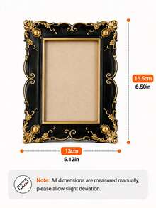 1pc Black Gold Baroque Picture Frame, Vintage Ornate European Style Photo Holder, Elegant Rectangular Tabletop Frame For Bedroom Living Room Desk Shelf Home Decor - New - View 8