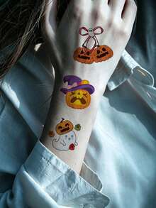 30pcs Halloween Temporary Tattoo Stickers, Including Scary Pumpkin, Skull, Ghost, Spider Web Patterns, Suitable For Party Favors And Body Decoration, Fake Hand Tattoo, Cartoon Body Stickers For Halloween Party - Multicolor - View 4
