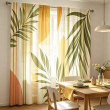 2 Stücke nordische geometrische tropische grüne Blattmuster Vorhänge, 2D Flachdruck, Morandi Farbblock gespleißtes tropisches Pflanzenblatt Linienmuster, lichtdurchlässiger Stoff, Stangendurchzug, Fensterdekoration für Wohnzimmer, Schlafzimmer, Arbeitszimmer, Balkon, Zuhause - Verschiedenfarbig - Übersicht 9