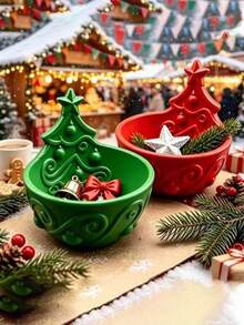 Christmas Tree Embossed Resin Decorative Bowl, Holiday Candy Ornament Key Storage Tray, Festive Tabletop Decor, Suitable For Vanity, Entryway, Dining Table Home Decoration, Fit For Adults - Multicolor - View 2