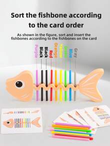Toddler Fish Bone Stick Color Matching Board Game, Multi-Pattern Double-Sided Challenge Cards, Children's Color Recognition & Logical Thinking Training Toy, Develop Hand-Eye Coordination & Fine Motor Skills, Cultivate Patience & Concentration, Parent-Child Interactive Tabletop Game, Kindergarten & Home Early Education Educational Toy - Multicolor - View 7