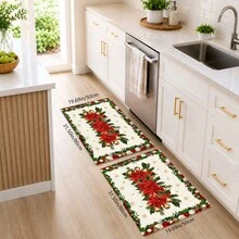 1 buah Karpet Wol Imitasi Motif Bunga Merah Natal, Merah Natal, Motif Daun Holly, Kerucut Pinus, Lonceng dan Bola Natal, Dekorasi Rumah Musim Dingin yang Elegan, Cocok untuk Lorong Masuk, Dapur, Ruang Tamu, Kamar Tidur - MultiWarna - View 10