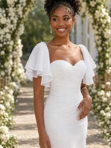 1pc White Chiffon Petal Sleeve 2pcs Elastic Bridal Decorative Arm Warmers - Multicolor - View 4