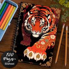 1pc Of Vintage Spiral Notebook Featuring A Stylish Tiger Design With A Golden Decorative Border, Perfect For Artistic Office And School Use, A Distinctive Gift For Both Men And Women Colleagues - 1 Pack (50 Sheets/100 Pages) - View 3