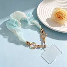 Gradient Silk Scarf Phone Wrist Strap, Fashion Fabric Phone Charm With Quick Release Detachable Clasp, Clear Phone Tab Anti‑Lost Wristlet Lanyard Chai - Multicolor - View 6