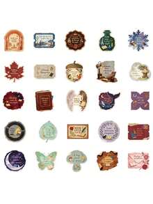 50PCS,Vintage English Transparent Stickers,PET Material,Scrapbook Supplies,Creative And Aesthetic Design Sticker,Suitable For Mobile Phone Cases,Tablets,Mobile Phone,Laptops,Suitcases,Cars,Notebooks,Helmet,Guitar,Skateboard,Storage Box,Computer, - 50pcs - View 2
