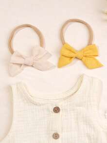 10pcs Solid Color Linen Baby Bow Headbands, Soft Stretchy Nylon Hair Accessories For Newborn Infant Baby Girls, Multiple Colors Available - Multicolor - View 3