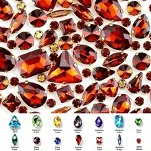 250pcs/Pack, Assorted Shapes, Multi-Color Rhinestones, Colorful Hand-Sewn Crystals, Gold Claw, Clothing, Apparel, Shoes, Hats, Bags DIY Materials, Accessories - Assorted Shapes Gold Claw 250pcs - View 28