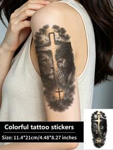 1Pc Tattoo Fake Temporary Tattoo Jesus Waterproof Sweatproof Disposable For Women And Mem Face, Arm, Waist, Chest, Leg, Abdomen, Neck, Hand, Finger, Back For Dancing Party Stage Performance Modernist Body Art - Multicolor - View 1