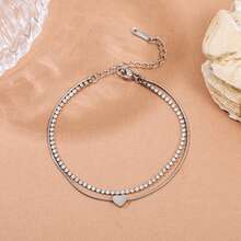 1pc Personalized Heart Beaded Bracelet, Fashion Bohemian Style Heart Bracelet 4pcs Set, Simple Versatile Stainless Steel Double Layer Heart Stackable Bracelet, Unisex Jewelry - Multicolor - View 9