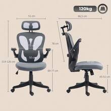 Ergonomic Office Chair With 3D Armrests And Adjustable Headrest, Mesh Office Chair, Gray - Dark Grey - View 4