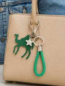 Palm Tree Bag Charm With Braided Leather Cord,National Day Souvenir Handbag Accessory,Date Palm Tree Keychain Charm,Saudi Arabia Souvenir,Holiday Gift - Multicolor - View 5