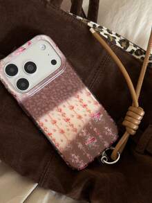 Maillard Patchwork Floral Phone Case Compatible With Iphone 17 Pro Max, 16 Pro, 15, 14, 13, Women's Full Coverage Anti-Drop Protective Cover With Lanyard - Brown - View 7