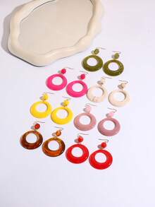 1 Pasang Anting Panjang Bulat Resin Bergaya - Olive Green - View 2