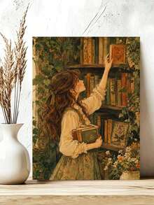 DIY Aesthetic Vintage Girl Reading In Library (Frameless Or Framed 8x12 / 16x20 Inches) Paint By Numbers Kit(Acrylic) Arts & Crafts For Adult Beginners, Home Wall Decor, And Unique Holiday Gifts - Sets - View 4