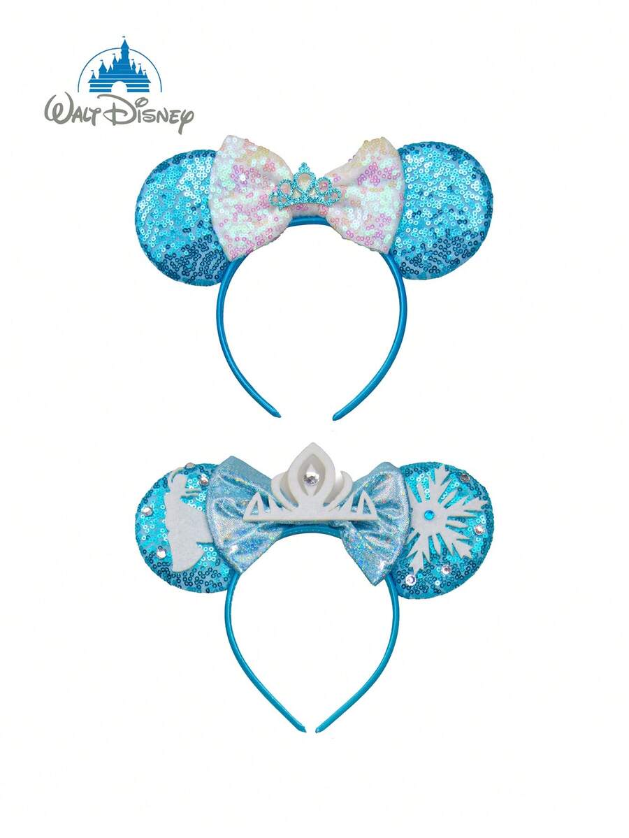 1pc Disney Blue & White Color Block Shiny Sequin Mickey Mouse Ear ...