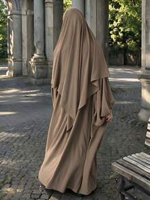 Modest Abaya Two‑Piece Set, Bubble Long Sleeve Maxi Dress With Matching Hijab, Casual Loose Muslim Women Outfit - Multicolor - View 5