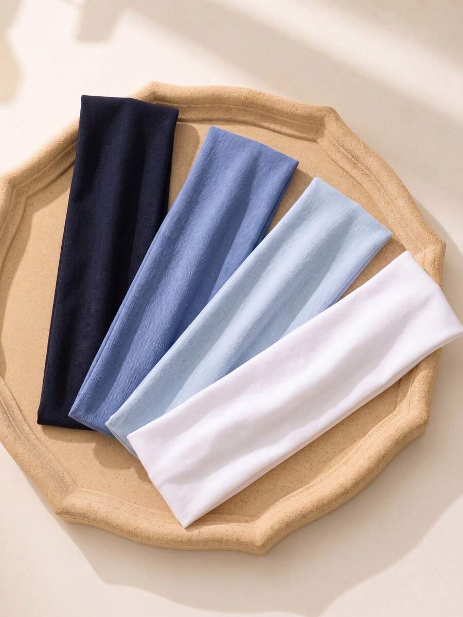 4pcs Minimalist Midnight Blue Ribbed Women's Sports Headbands, Casual Versatile, Suitable For Daily Life And Sports - Multicolor - View 1