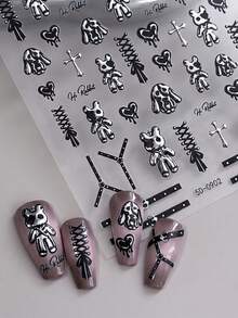 2Pcs 5D‑Embossed Gothic‑Bunny Nail‑Stickers,Punk Y2K Cross Strap Heart Moon Star Self‑Adhesive Nail Decals, Dark Cool Rabbit Nail Art Decorations For DIY Manicure Salon Home - Multicolor - View 7