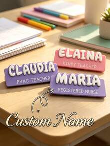 Personalized Pin Badge, Customized Name Tag, Customizable Text/Name, Suitable For Students, Nurses, Teachers And Professionals, Ideal For Back To School, Hospital And Office Settings, Can Be Worn On Uniform - Multicolor - View 2