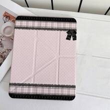 粉色波點黑色蕾絲格紋蝴蝶結裝飾平板保護殼，附筆槽，相容 iPad 第 10 代/Pro/Air 13/Air 11/11(A16 2025)/相容 Galaxy S9/S7/S10+/相容 Galaxy Tab S6 Lite 10.4 吋/相容 MatePad - 彩色 - 查看 10