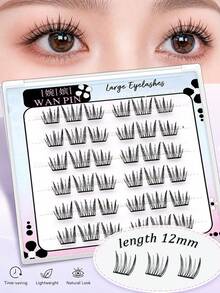 WAN PIN Cicada Wing 36 Clusters Glue-Free False Eyelashes, 12mm C Curl Natural Clustered Eyelashes, Ultra-Thin Lightweight Eyelash Segments, Soft Rounded Eyelash Roots, Suitable For Beginners, Easy To Wear, 2 Styles Available - C - View 1
