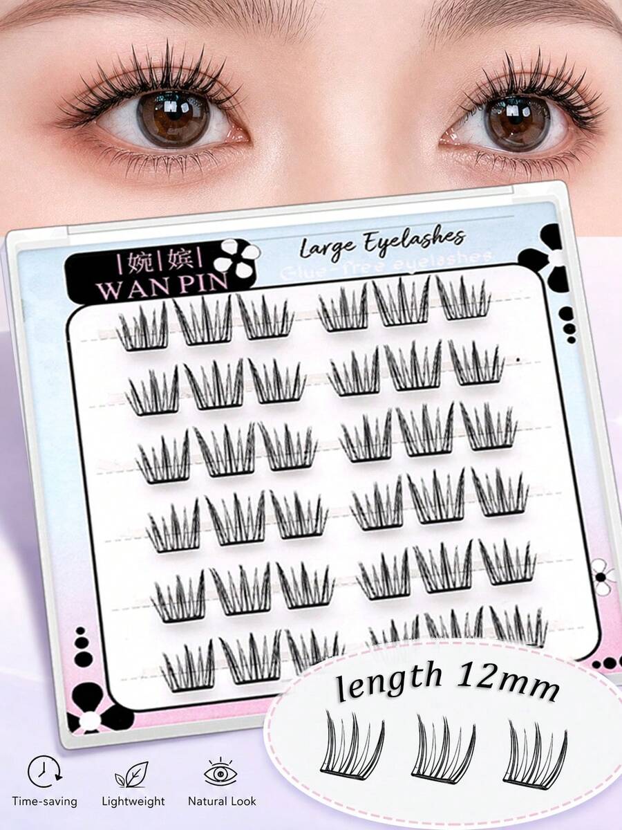 WAN PIN Cicada Wing 36 Clusters Glue-Free False Eyelashes, 12mm C Curl Natural Clustered Eyelashes, Ultra-Thin Lightweight Eyelash Segments, Soft Rounded Eyelash Roots, Suitable For Beginners, Easy To Wear, 2 Styles Available - C - View 1