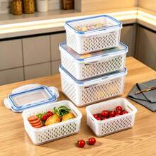 3pcs/1pc Large Fruit Storage Container For Refrigerator, With Removable Strainer Basket, Airtight Food Storage Container, Keeps Berries, Fruits, Vegetables, Food And Meat Fresh Longer - S+M+L - View 2