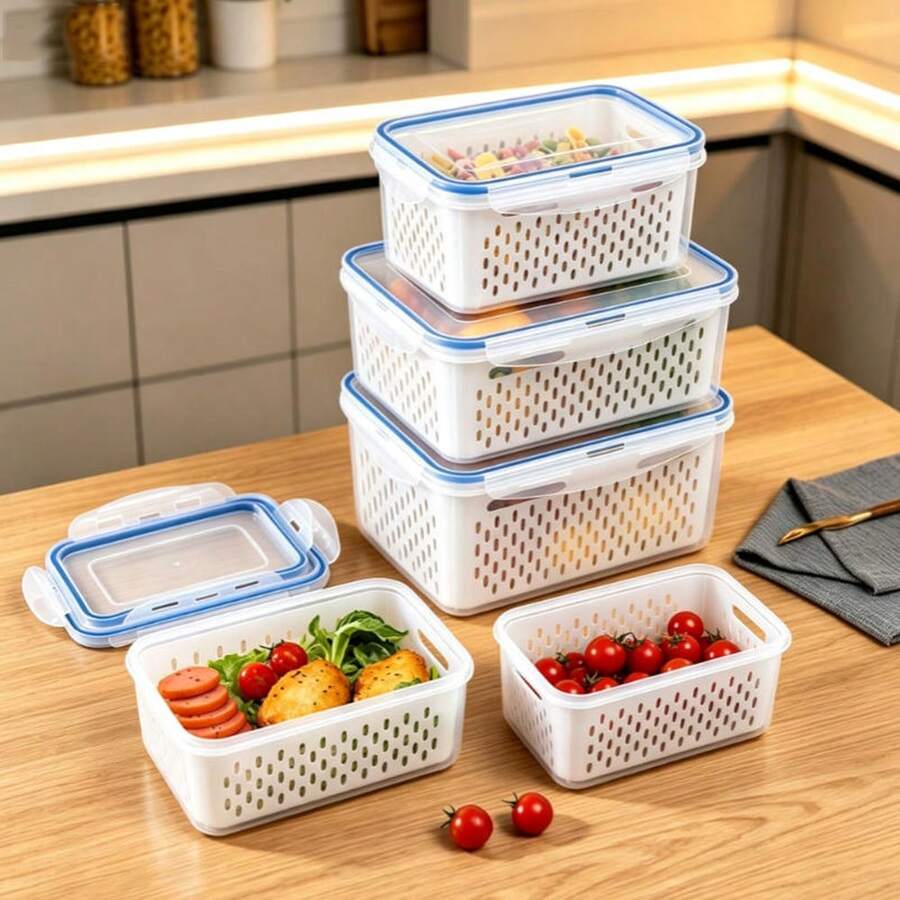 3pcs/1pc Large Fruit Storage Container For Refrigerator, With Removable Strainer Basket, Airtight Food Storage Container, Keeps Berries, Fruits, Vegetables, Food And Meat Fresh Longer