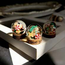 Christmas Mini Snow Globe Ornament 2.3*1.6 CM,Clear Resin Sphere With Wooden Base,Xmas Gingerbread Man Tree Snowflake Candy Decor Inside,Random Pattern,Desktop Tabletop Decoration,Holiday Gift For Home Party - Multicolor - View 9