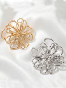2pcs Artistic Hollow Floral Brooch Set, Asymmetrical Twisted Line 3D Design, Decoration For Coats, Cardigans, Bags, Commute And Party Luxury Atmosphere Accessory Set - A - View 7