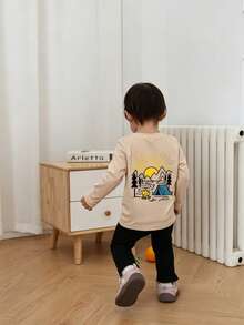 1pc Baby Boy Casual Printed Crew Neck Pullover Long Sleeve T-Shirt Autumn Children's Top - Apricot - View 9