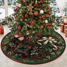 1pc Dark Green Velvet Bow Gift Box Pattern Christmas Tree Skirt, Elegant Color Holiday Decor, 5 Sizes, Unisex Holiday Gift, Suitable For Home And Party Christmas Home Decoration - Dark Green Velvet Bow Gift Box - View 7