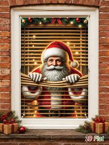 1Pc Christmas Window Cover With Santa Claus Pattern, 80*120cm Polyester Hanging Window Decoration Banner, Merry Christmas Decoration, Xmas Decor, Festive Home Decor, Photo Backdrop Decor, Indoor Outdoor Decor - Multicolor - View 2