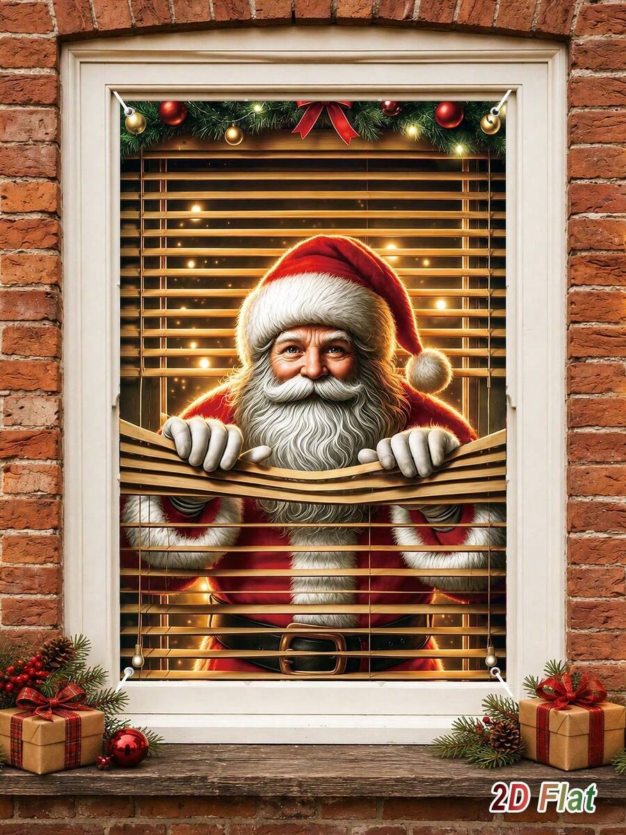 1Pc Christmas Window Cover With Santa Claus Pattern, 80*120cm Polyester Hanging Window Decoration Banner, Merry Christmas Decoration, Xmas Decor, Festive Home Decor, Photo Backdrop Decor, Indoor Outdoor Decor