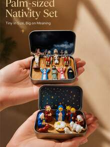 3D Printed Christmas Nativity Scene Set, Gold Tin Box Mini Holy Family Figurines, Exquisite Desktop Decor Ornament, Suitable For Christmas Home, Office, Bookshelf, Create Warm Holiday Atmosphere, Christmas Gift - Multiple Styles - View 6