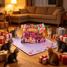 Opjoys 1PC Funny Cat & Cat Tree Birthday 3D Pop-Up Greeting Card, Suitable For Cat Owners, Cat Lovers, Cat Birthday And Anyone, Warm Healing Style Birthday Cat Theme Pop-Up Card, Pet Theme Party, Best Friend Gathering, Soft Cute Style Desktop Decoration, Handmade Paper Craft Message Card, Cute Pet Theme Holiday Commemorative Creative Gift - 1 Pc - View 3