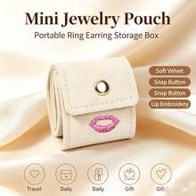 Tas Penyimpanan Perhiasan Mini dengan Dekorasi Bibir Berlian Imitasi, Organizer Cincin & Anting Portabel dengan Kancing Jepret, Kotak Perhiasan Kecil yang Dapat Dilipat, Kantong Aksesori Perjalanan yang Ringkas, Ringan untuk Penggunaan Sehari-hari & Perjalanan, Hadiah Istimewa untuk Kolektor Perhiasan - MultiWarna - View 9