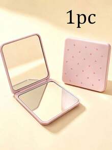 New Heart Polka Dot Print Portable Square Makeup Mirror, Double-Sided Square Makeup Mirror, Women's Foldable Makeup Mirror, Compact Minimalist Makeup Mirror, Suitable For Wallet And Travel Mini Makeup Mirror, Pattern Density And Position Random - Multicolor - View 14